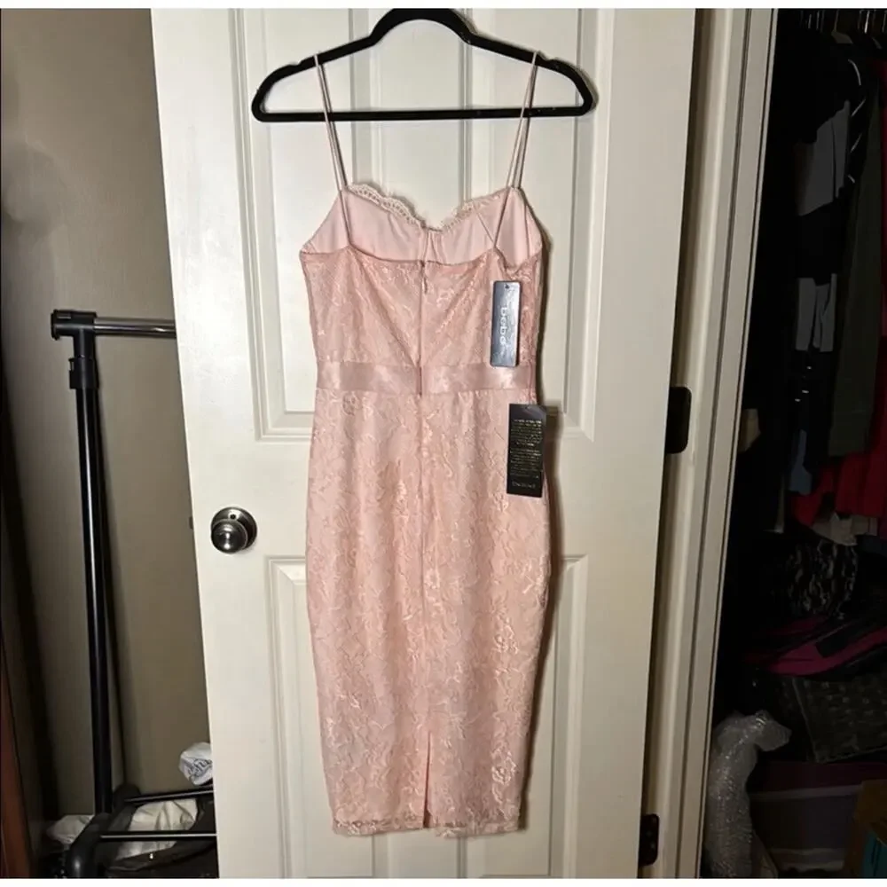 Bebe Blush Striped Mesh Lace Satin Midi Dress - Picture 4 of 6